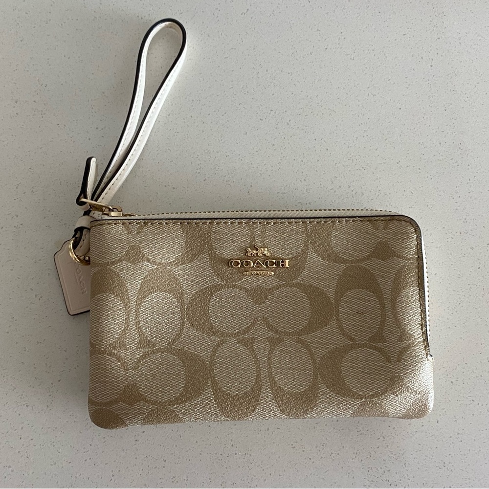 Coach Signature Double Wristlet Clutch Pouch Bag